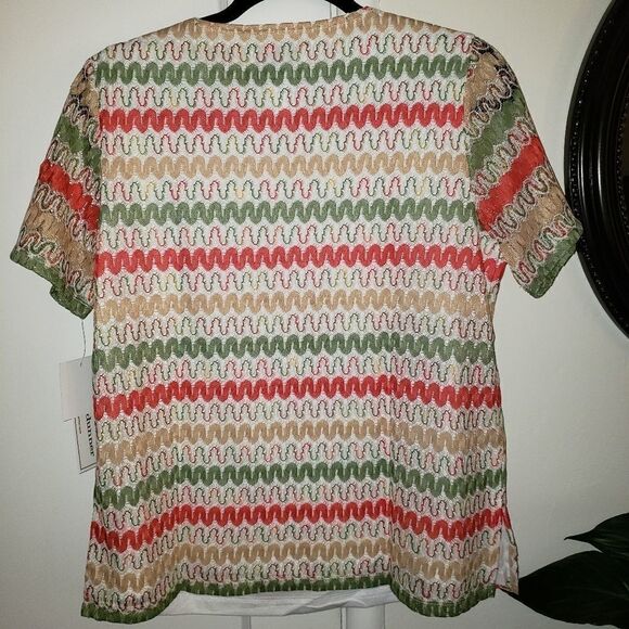 Alfred Dunner Lace Overlay Short Sleeve Top - Picture 7 of 8